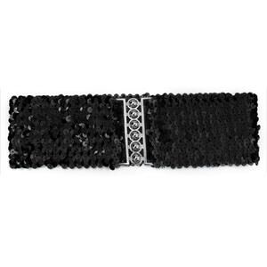 4384 Ladies Sequins Decor Metal Interlocking Buckles Elastic Waist Belt One